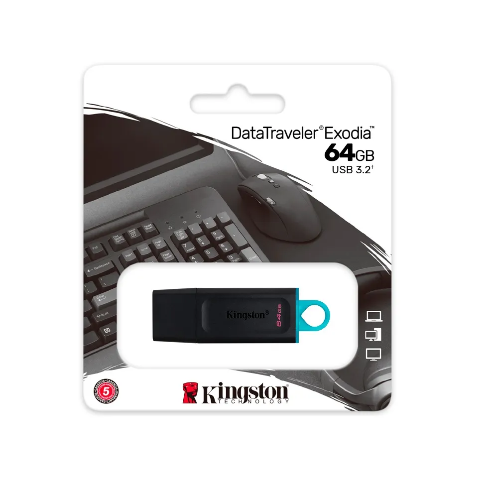 MEMORIA FLASH USB KINGSTON DATATRAVELER EXODIA 64GB, USB 3.2 GEN 1 NEGRO