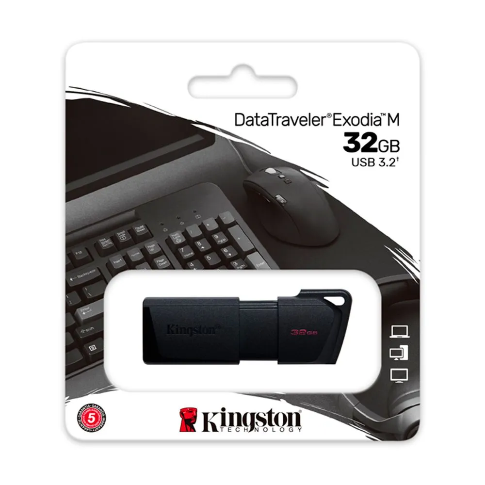 MEMORIA FLASH USB KINGSTON DATATRAVELER EXODIA M, 32GB, USB 3.2 GEN 1 NEGRO