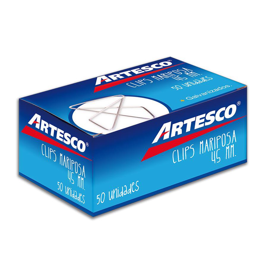 CLIP MARIPOSA 45MM X 10 CAJITAS DE 50 UNID ARTESCO (N°2 CHICO)
