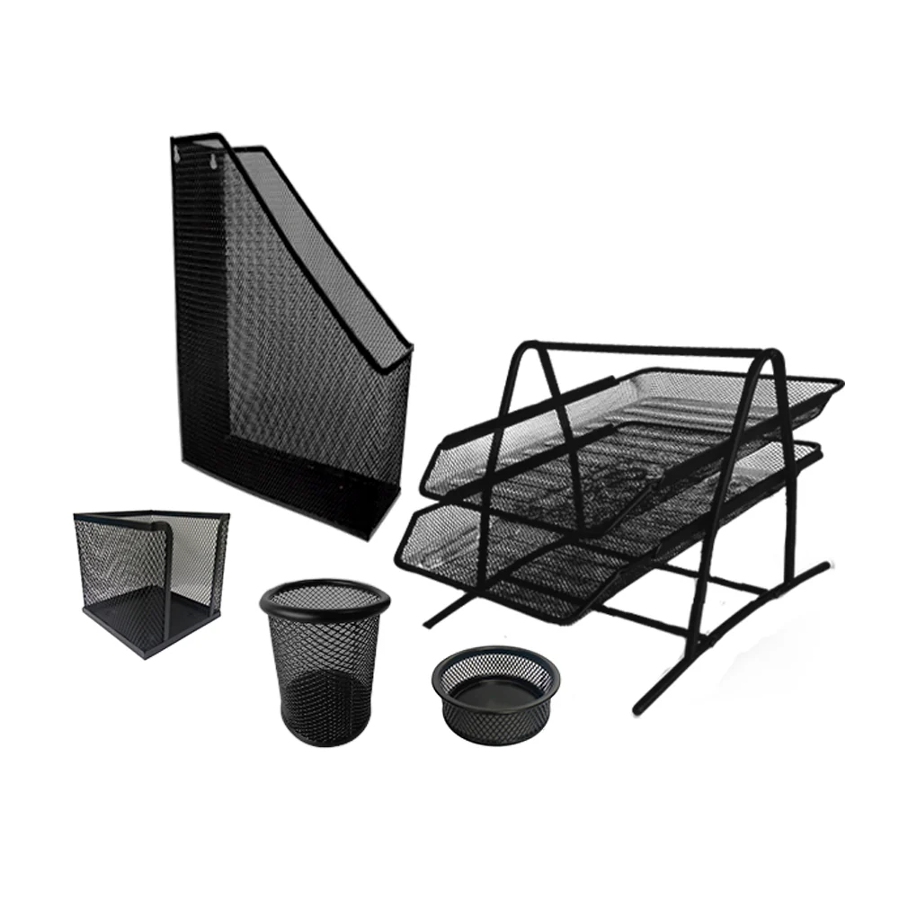 SET ORGANIZADOR DE METAL X 5 PIEZAS DE MALLA METÁLICA NEGRO (METAL MESH)